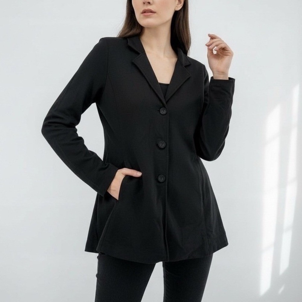 EILEEN FISHER Black Viscose Blend Knit Button Blazer Jacket Women's Size Small